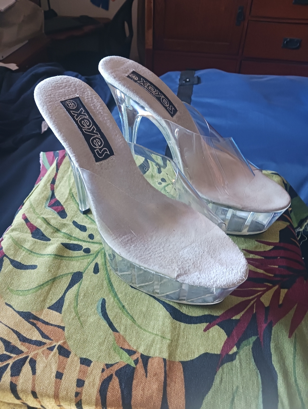 Clear Lucite High Heel Sandals with Black Soles